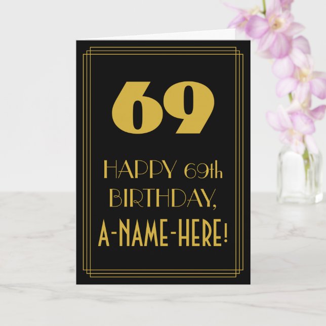 69th Birthday ~ Art Deco Inspired Look "69" & Name Card (Orchid)