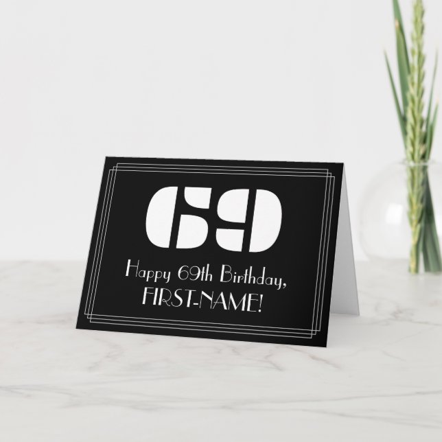 69th Birthday: Art Deco Inspired Look "69" & Name Card (Front)