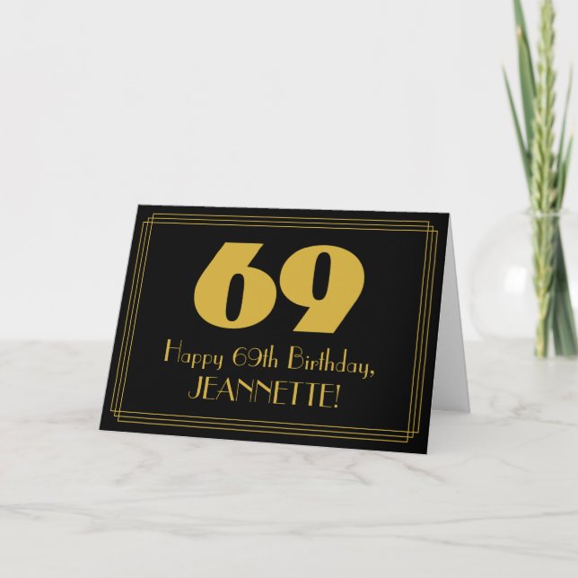 69th Birthday: Art Deco Inspired Look "69" & Name Card (Front)