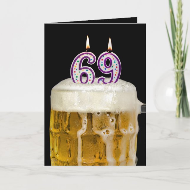69th Birthday Beer on black Card (Front)