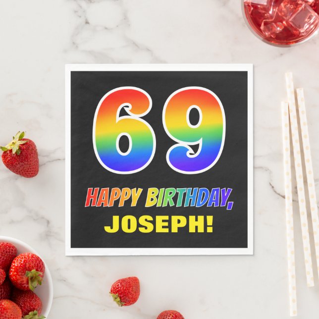 69th Birthday: Bold, Fun, Simple, Rainbow 69 Napkin (Insitu)