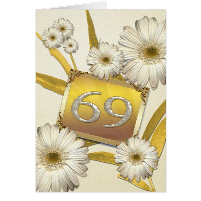 69th Birthday card with daisies. (Front)