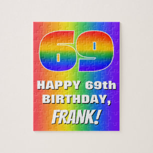 69th Birthday: Colourful, Fun Rainbow Pattern # 69 Jigsaw Puzzle