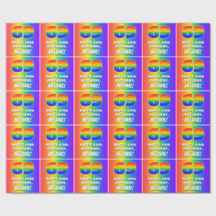 69th Birthday: Colourful, Fun Rainbow Pattern # 69 Wrapping Paper