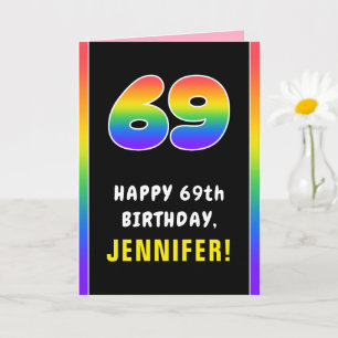 69th Birthday: Colourful Rainbow # 69, Custom Name Card