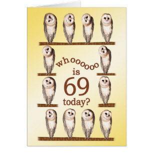 69th birthday, Curious owls card.