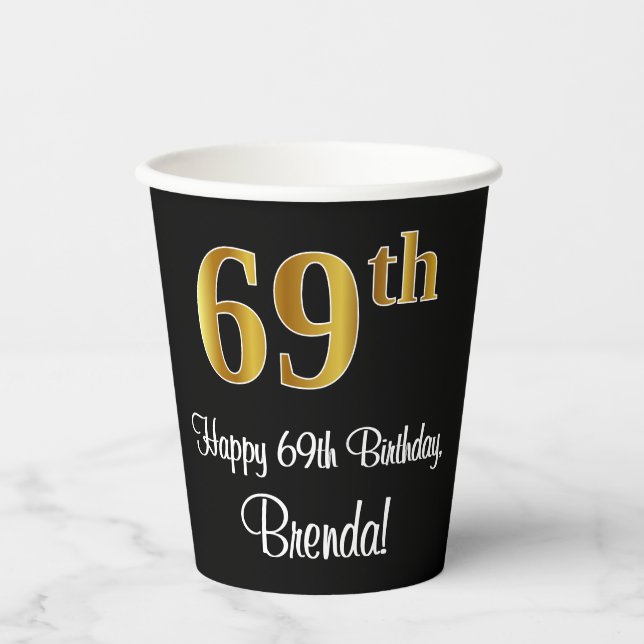 69th Birthday - Elegant Luxurious Faux Gold Look # Paper Cups (Front)