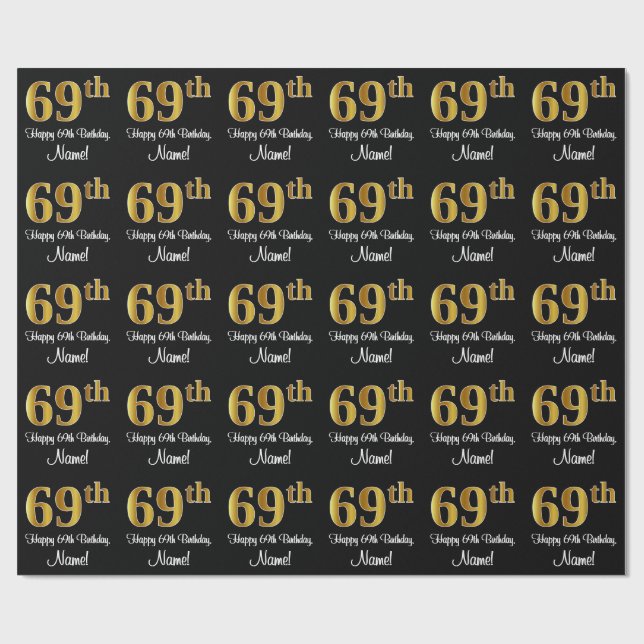 69th Birthday: Elegant Luxurious Faux Gold Look # Wrapping Paper (Flat)