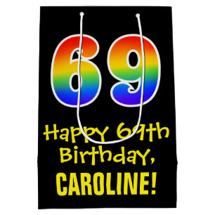 69th Birthday: Fun, Bold, Colourful, Rainbow "69" Medium Gift Bag