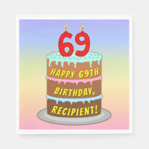 69th Birthday: Fun Cake and Candles + Custom Name Napkin