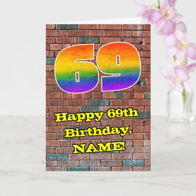 69th Birthday: Fun Graffiti-Inspired Rainbow 69 Card (Orchid)