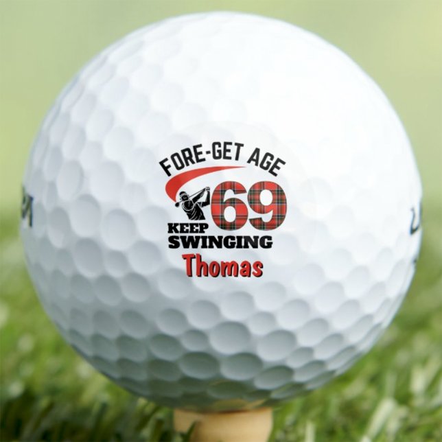 69th Birthday Gift - Red Plaid Cool Funny Custom Golf Balls (Creator Uploaded)