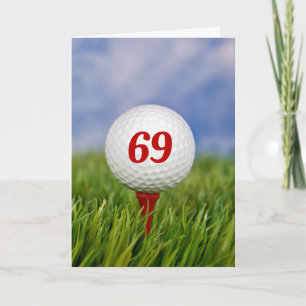 69th Birthday Golf Ball on Red Tee Card