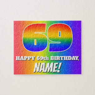 69th Birthday — Multicolored Rainbow Pattern “69” Jigsaw Puzzle