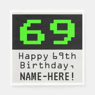 69th Birthday - Nerdy / Geeky Style "69" & Name Napkin