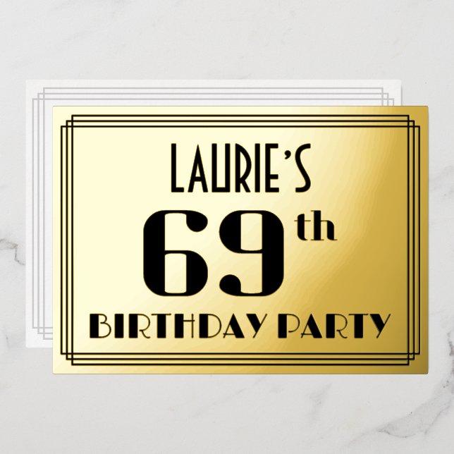 69th Birthday Party: Art Deco Look “69” and Name (Front/Back)