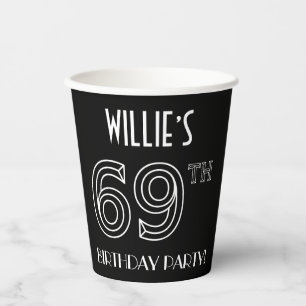 69th Birthday Party: Art Deco Style + Custom Name Paper Cups