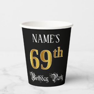 69th Birthday Party — Fancy Script, Faux Gold Lo Paper Cups
