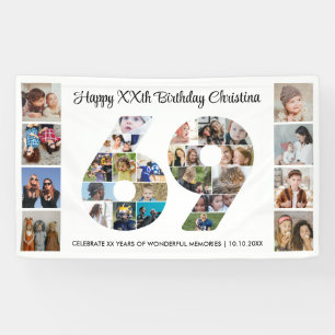 69th Birthday Party Number 69 Photo Collage Banner
