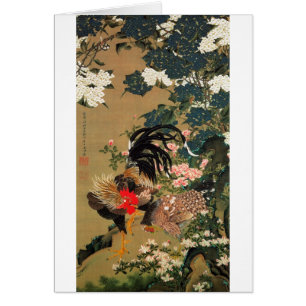 6. 紫陽花双鶏図, 若冲 Hydrangea and Rooster, Jakuchū