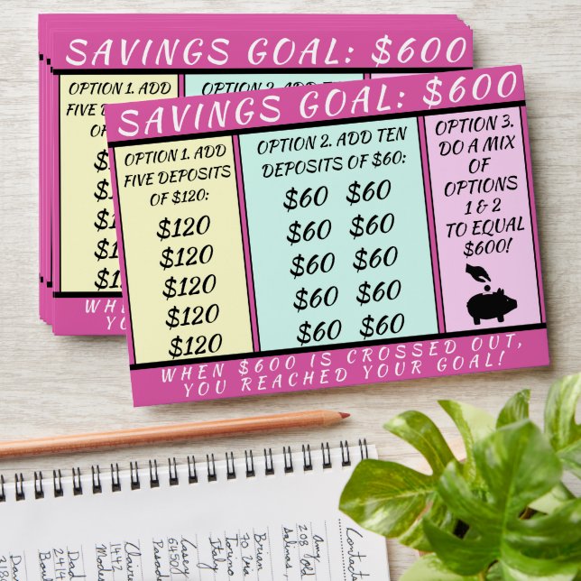 $6,000 Savings Goal Money Piggy Bank Envelope (Stacked)