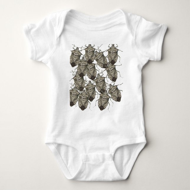 6-07-14 stink bugs rev.png baby bodysuit (Front)
