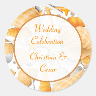 6 - 3" Favour Stickers Assorted Seashells Orange
