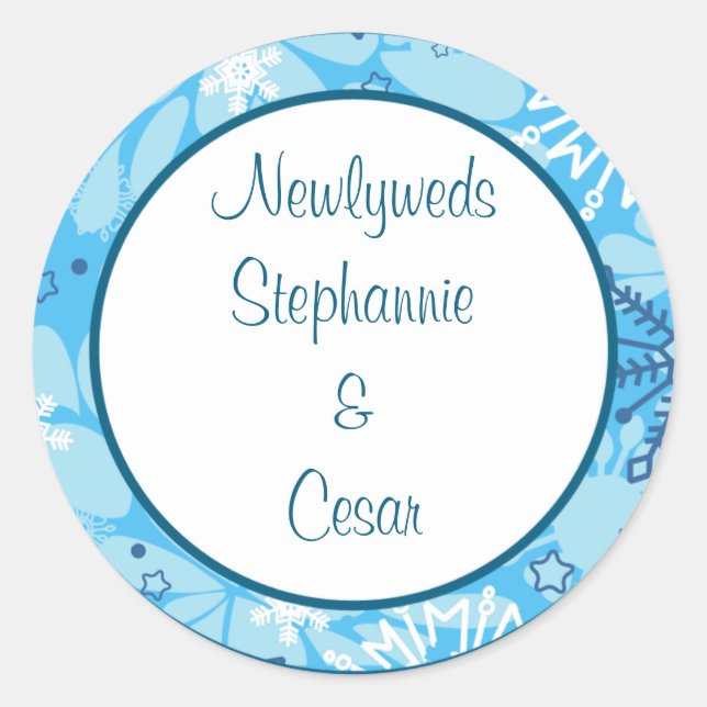 6 - 3" Favour Stickers Blue Tree / Snowflakes (Front)