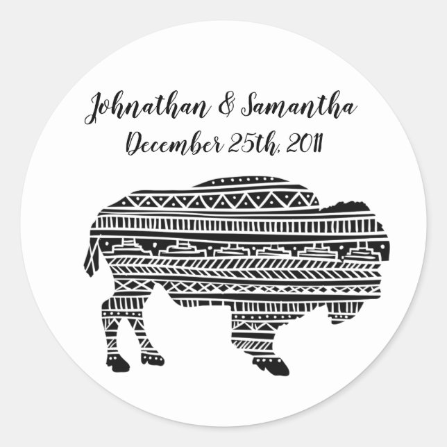 6 - 3"  Favour Stickers Boho Buffalo Tribal Patter (Front)