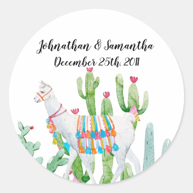 6 - 3"  Favour Stickers Boho Llama Bohemian Cacti  (Front)