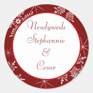 6 - 3" Favour Stickers Christmas Red Snowflakes