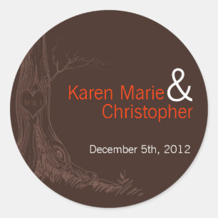 6 - 3" Favour Stickers Fall Tree Initial Carvings