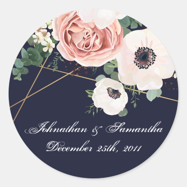6 - 3"  Favour Stickers Geometric Garden Rose Navy (Front)
