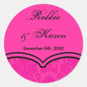 6 - 3" Favour Stickers Hot Pink Black Damask Lace