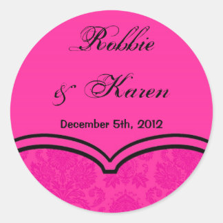 6 - 3" Favour Stickers Hot Pink Black Damask Lace