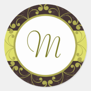 6 - 3" Favour Stickers Light/Olive Green Chandelie