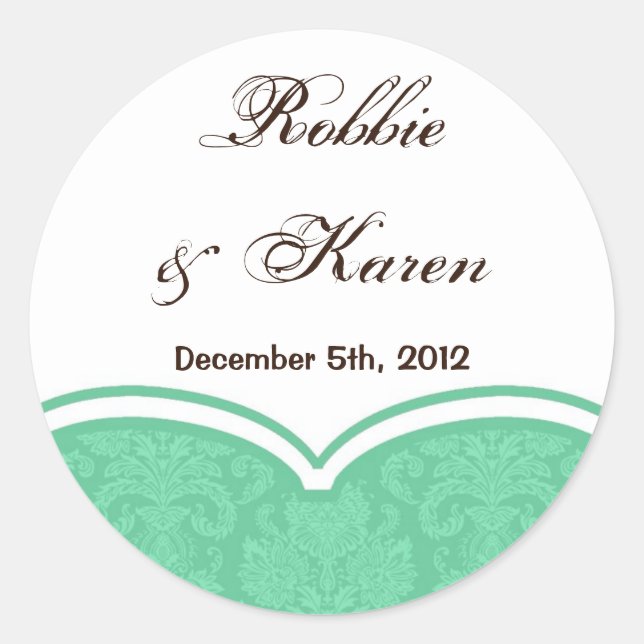 6 - 3" Favour Stickers Mint Green White Damask Lac (Front)