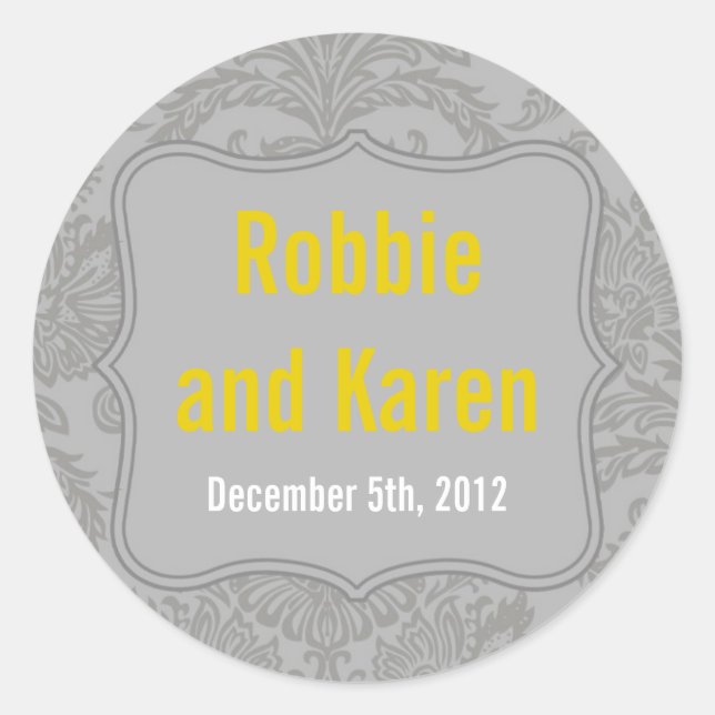 6 - 3" Favour Stickers Modern Grey Damask Lace Pri (Front)