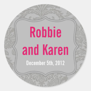 6 - 3" Favour Stickers Modern Grey Damask Lace Pri