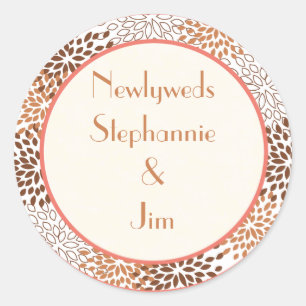 6 - 3" Favour Stickers Pink and Brown Floral
