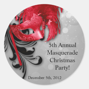 6 - 3" Favour Stickers Red on Silver Masquerade