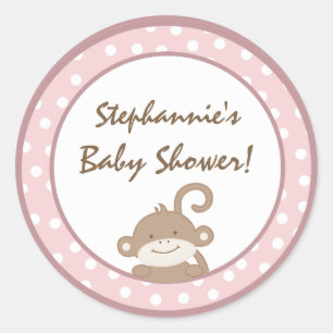 6 - 3"  Favour Stickers Safari Jungle Monkey Pink