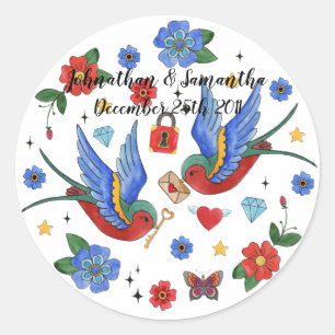 6 - 3" Favour Stickers Traditional Bird Tattoo Spa