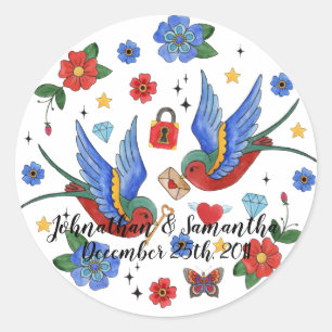 6 - 3" Favour Stickers Traditional Bird Tattoo Spa