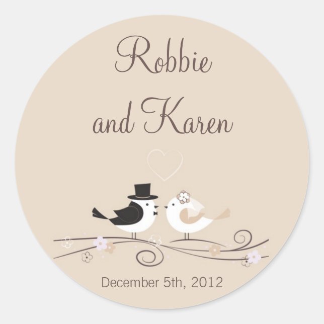 6 - 3" Favour Stickers Wedding Birds Bride Groom (Front)