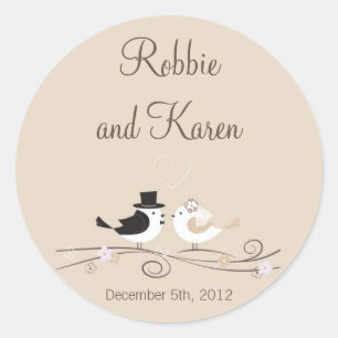 6 - 3" Favour Stickers Wedding Birds Bride Groom