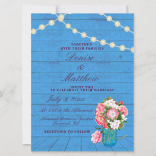 6.5" x 8.75" Pink Rustic Roses Mason Jar Invitatio Invitation