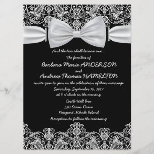 6.5x8.75 Vintage Lace Bow Wedding Invitation