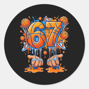 6 7 67 Basball Six Seven Funny Graphic Ns Youth Classic Round Sticker