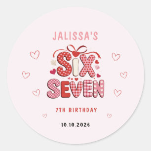 6 7 Birthday for Girls, Pink 7th Kids Party Classic Round Sticker